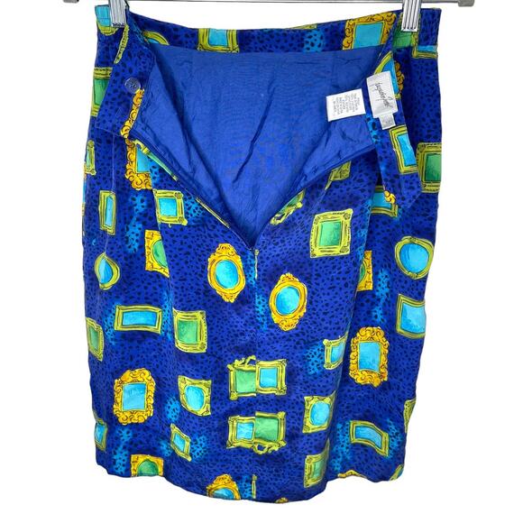 Vintage Jacqueline Ferrar Cheetah Print & Picture Frame Silk Faux Wrap Skirt 12 - Picture 6 of 13